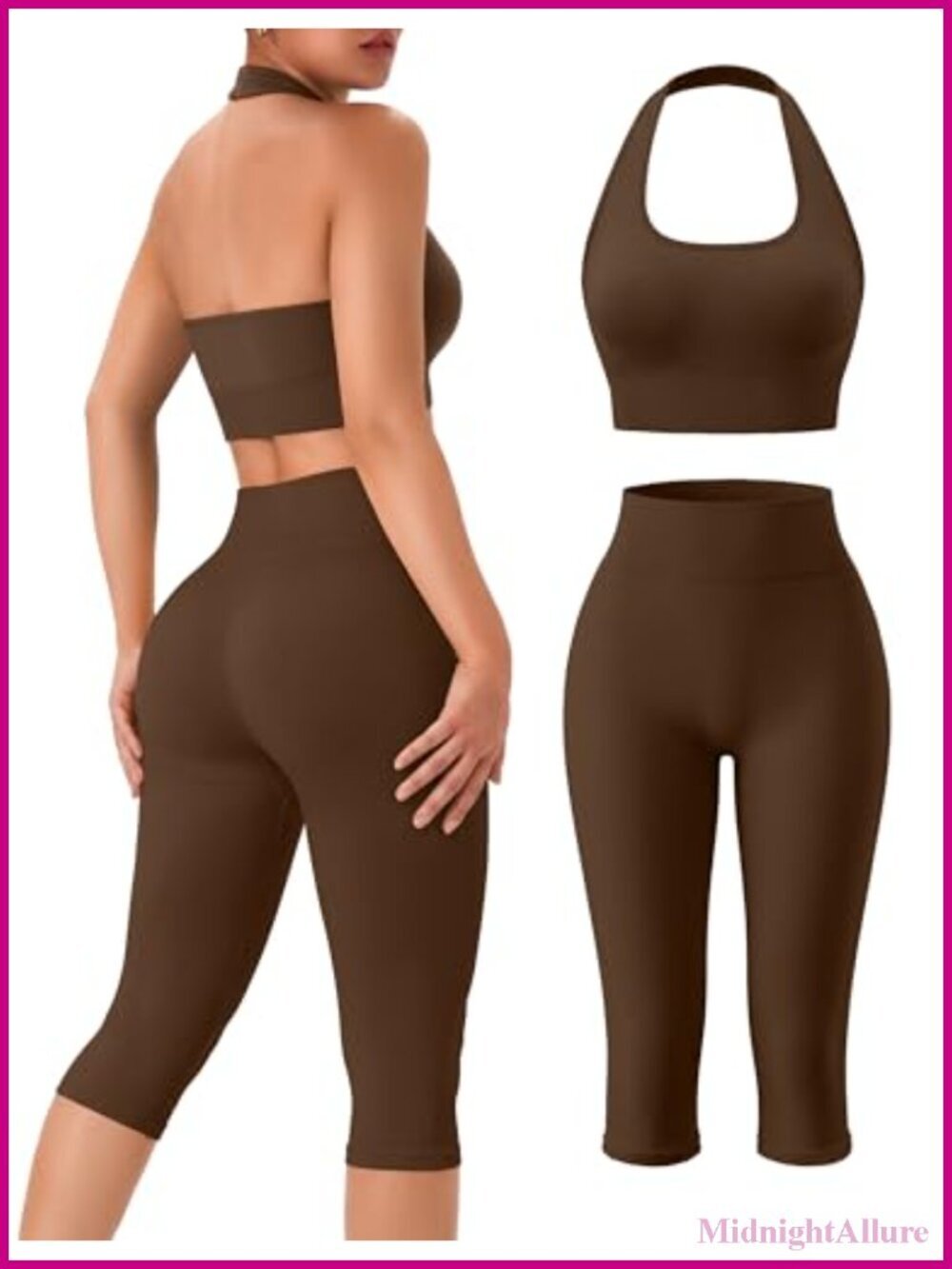 Backless Halter Neck Sports Bra High Waist Scrunch Butt Capri Leggings Yoga Gym